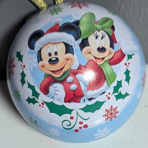 Disney Holiday Tin Ornament with Mickey and Minnie in Red and Green - Picture 4 of 7